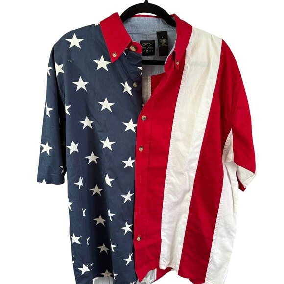 American Flag Patriotic Mens Shirt Large Cotton Red White Blue Stars & Stripes - Picture 1 of 3